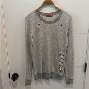 PHILANTHROPY Distressed Gray Lace-Up Sweatshirt size small